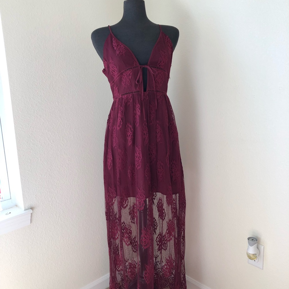 Maroon lace maxi dress